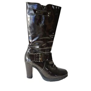 Aquatalia Ankle Buckle Boots Black Patent Leather 6.5